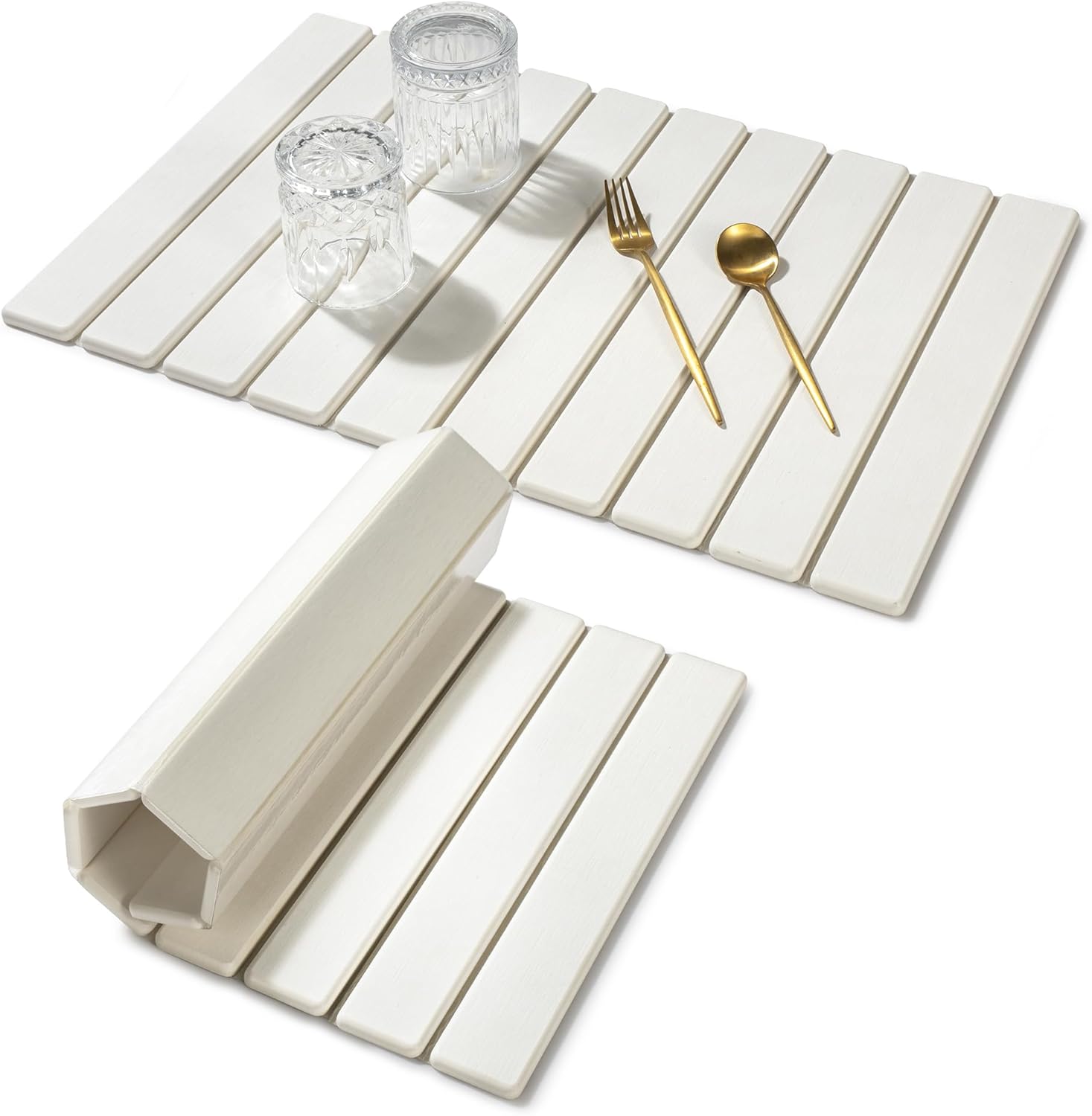 Large Stone Dish Drying Mat for Kitchen Counter , Fast Drying Collapsible Dish Drying Mat , Eco-Friendly Absorbent Diatomaceous Earth Mats for Dishes Bottles Cups Bathroom , 24"(L)×16 (W) , White