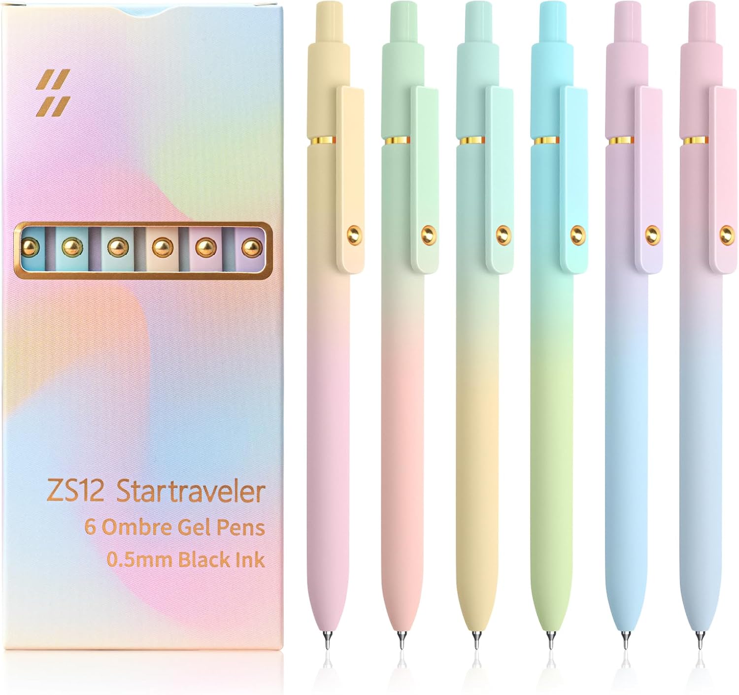UIXJODO 6 Pcs Gel Pens 0.5mm Quick Dry Black Ink Pens Fine Point Smooth Writing Pens, Cute Office and School Supplies Gifts for Women Teacher Students (6 Pcs Ombre Gold)