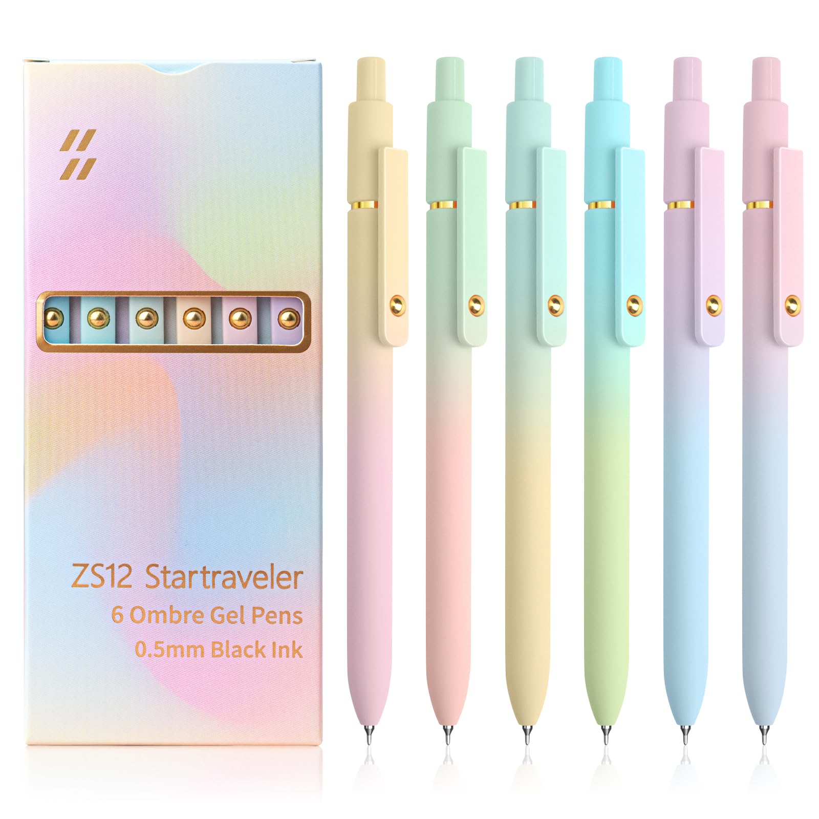 UIXJODO 6 Pcs Gel Pens 0.5mm Quick Dry Black Ink Pens Fine Point Smooth Writing Pens, Cute Office and School Supplies Gifts for Women Teacher Students (6 Pcs Ombre Gold)