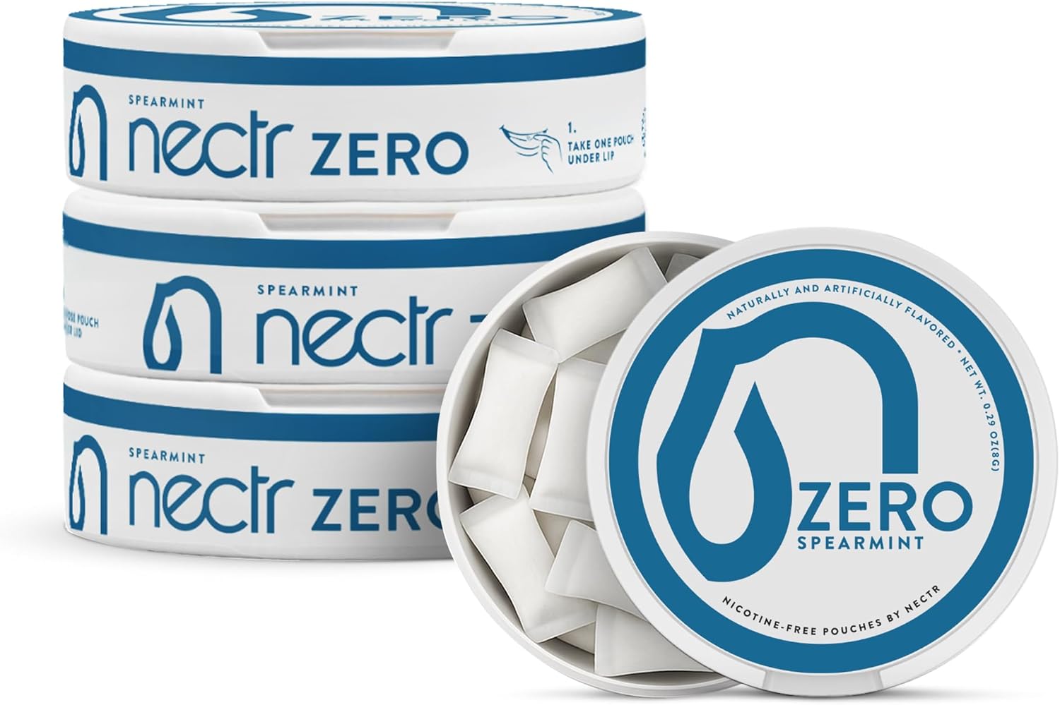 Nectr Energy Zero Pouches - No Caffeine, No Sugar, Zero Calories, Mini Pouches for Oral Fixation and Stress Relief - 4 Pucks of 20 - Spearmint Flavor