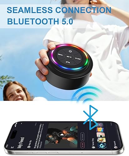 Miniatura 4 de Altavoz Bluetooth impermeable, altavoz de ducha, IP67 impermeable, luz LED, flotante, ventosa, altavoces portátiles para viajes, piscina, playa,