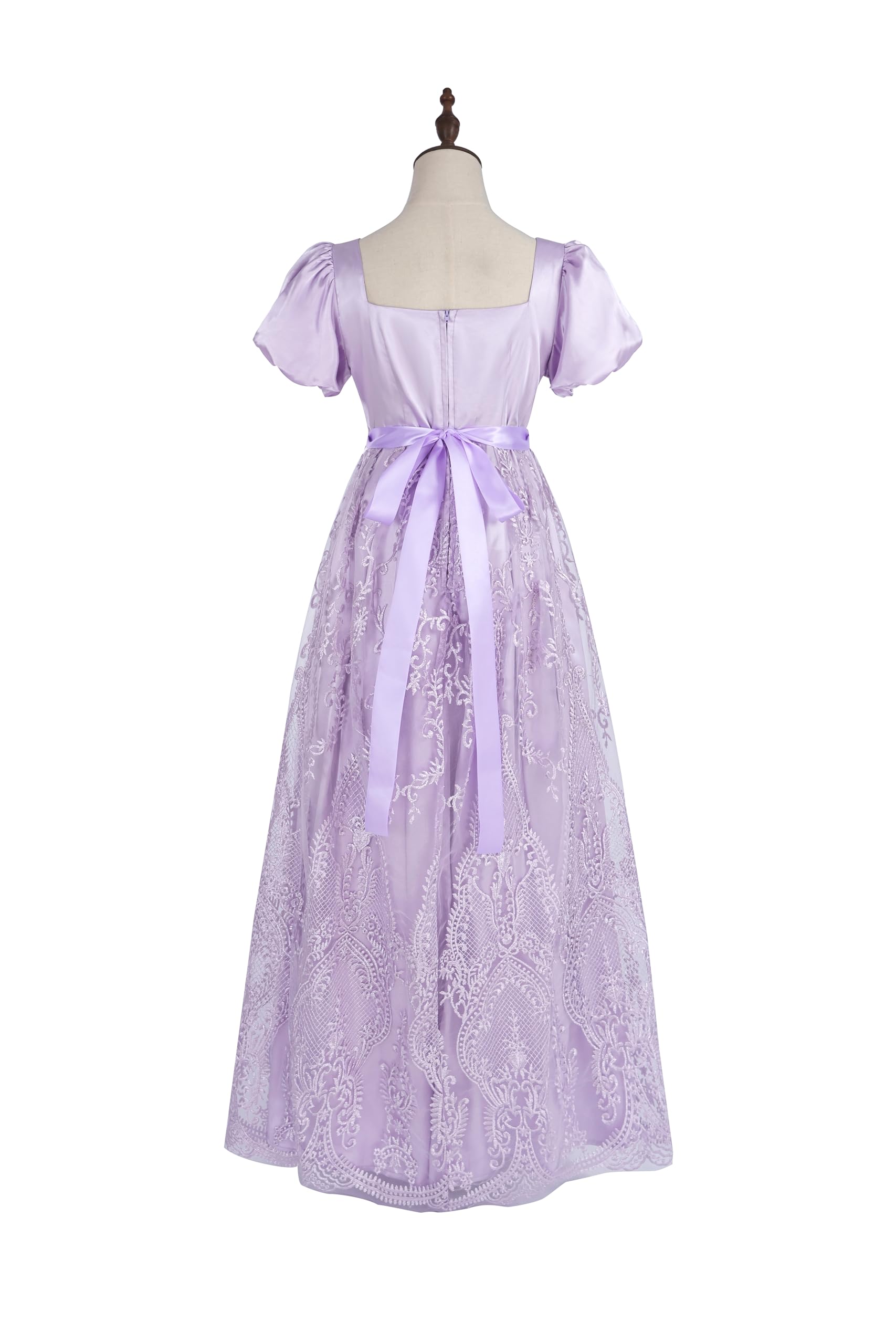 Abito da donna Regency con maniche a sbuffo, stile impero, vintage vittoriano, con ricamo a rete, abito da tè con guanti