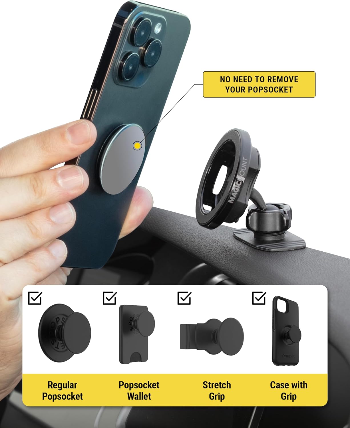 Scosche MagSafe Car Mount, Magnetic Phone Holder for Car Dashboard & Vent with 360° Rotation, 2-in-1 Cell Phone Mount for iPhone 17/16/15/14/13 & More w/MagicRing Adapter, Compatible with PopSockets - Image 7