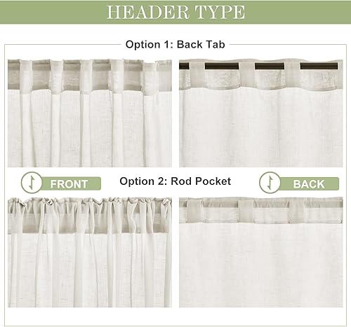 Miniatura 3 de PONY DANCE - Cortinas de lino natural de 90 pulgadas de largo - 2 paneles con bolsillo y lengüeta trasera, cortinas semitraslúcidas con filtro de