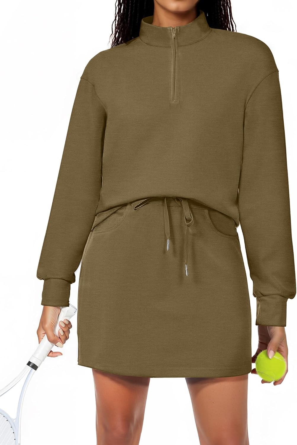 SHESHOW 2 Piece Skirt Sets for Women Tennis Skorts Quarter Zipper Sweatshirt Matching Set Tracksuit with Pockets