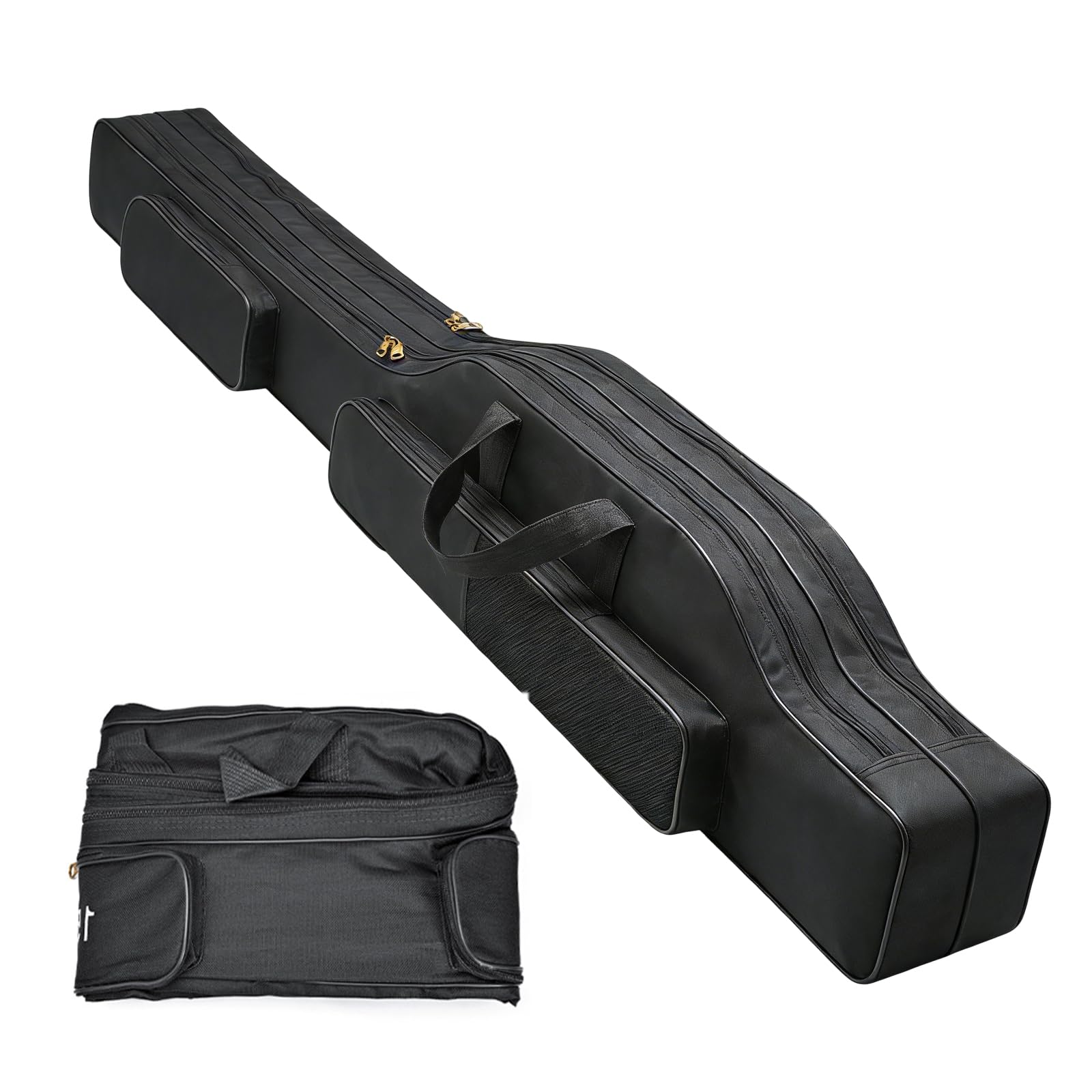 Borsa pieghevole per canne da pesca, borsa portatile, borsa per canne da pesca con 3 scomparti, 150 cm, in tessuto Oxford 600D - 2