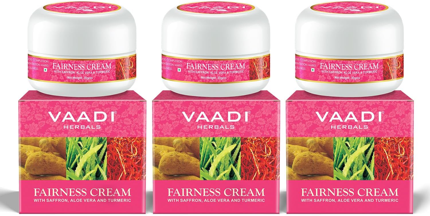 Organic Fairness Face Cream - Saffron Aloe Vera & Turmeric Extracts Anti Wrinkle Cream Women Men 30 Gms X 3
