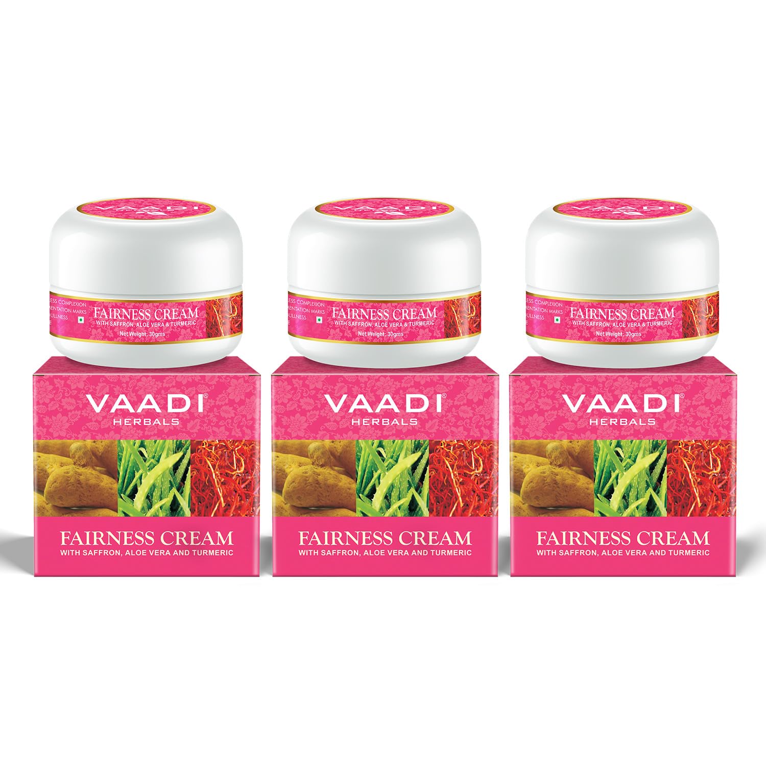 Vaadi Herbals Organic Fairness Face Cream - Saffron Aloe Vera & Turmeric Extracts Anti Wrinkle Cream Women Men 30 Gms X 3