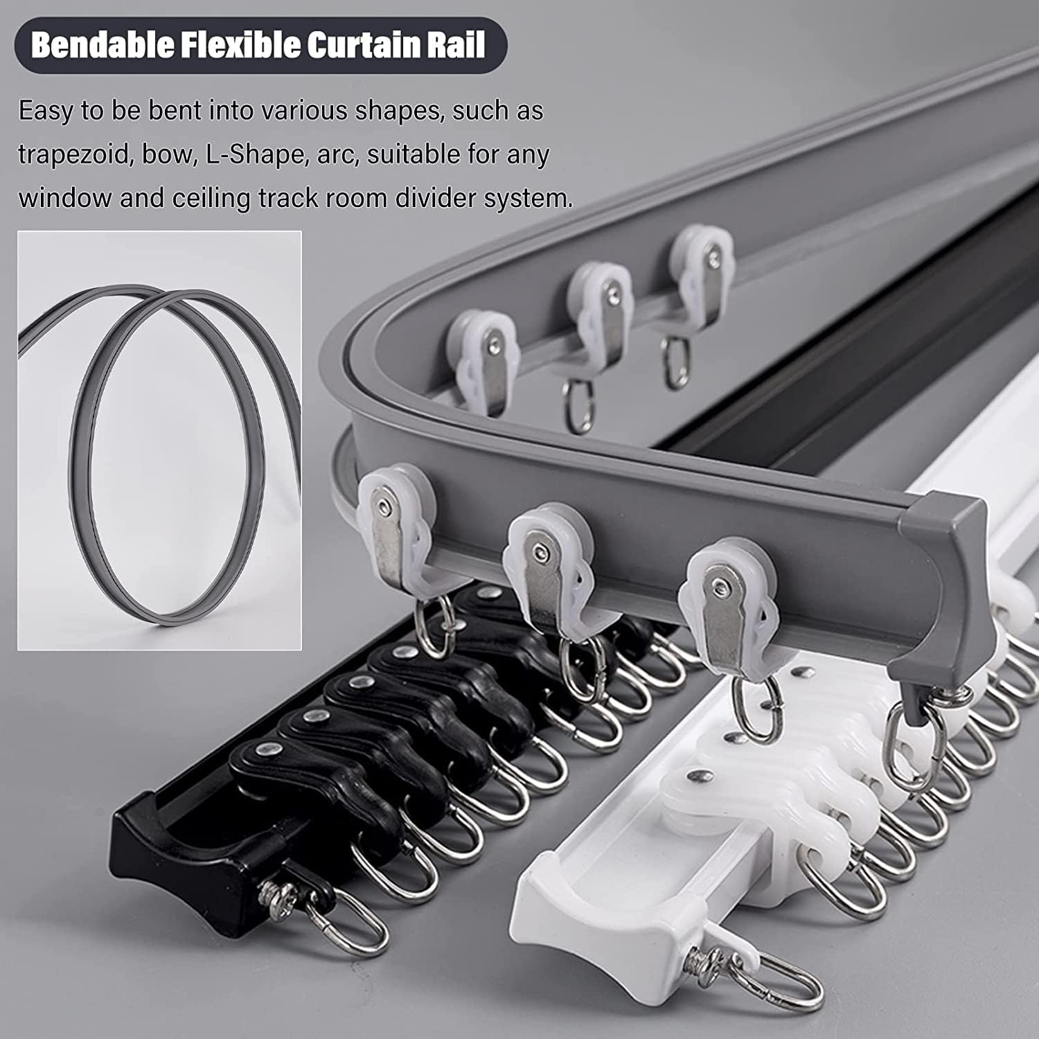 Room Divider Ceiling Track Hospital Roof Curtain Rail, Flexible Bendable Room Divider Rods/ Ceiling Drapes Track System with Sliding Roller, 3 5 6 10 15 16 18 20 Ft Window Blinds Hanging Pole Set ( Co