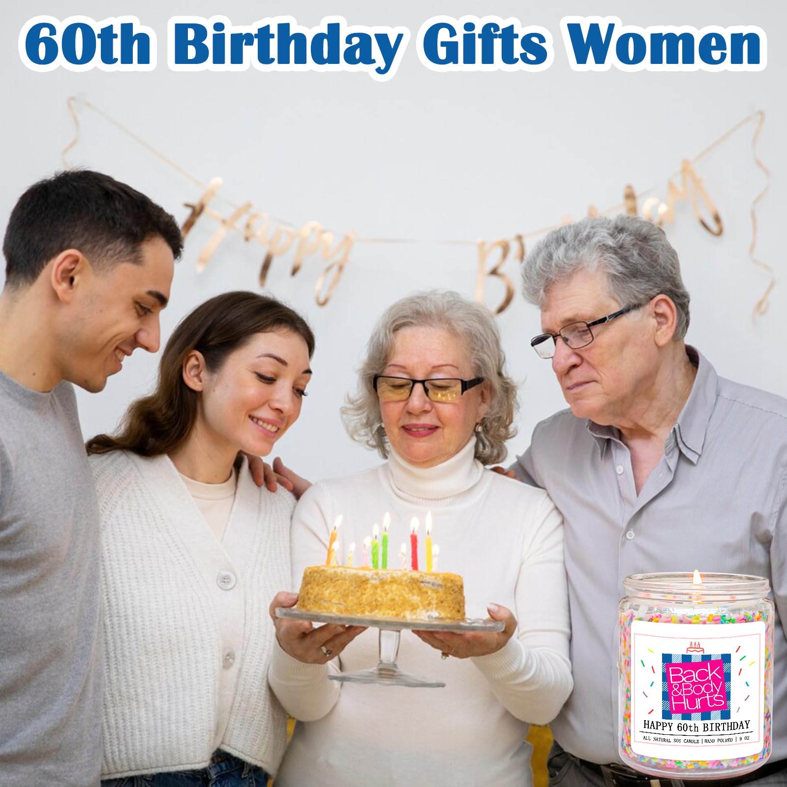 Homsolver 60th Birthday Gifts for Women, Gifts for Her, Unique Best Friend Gift Ideas -Back & Body Hurts 60th Birthday Decorations Candles