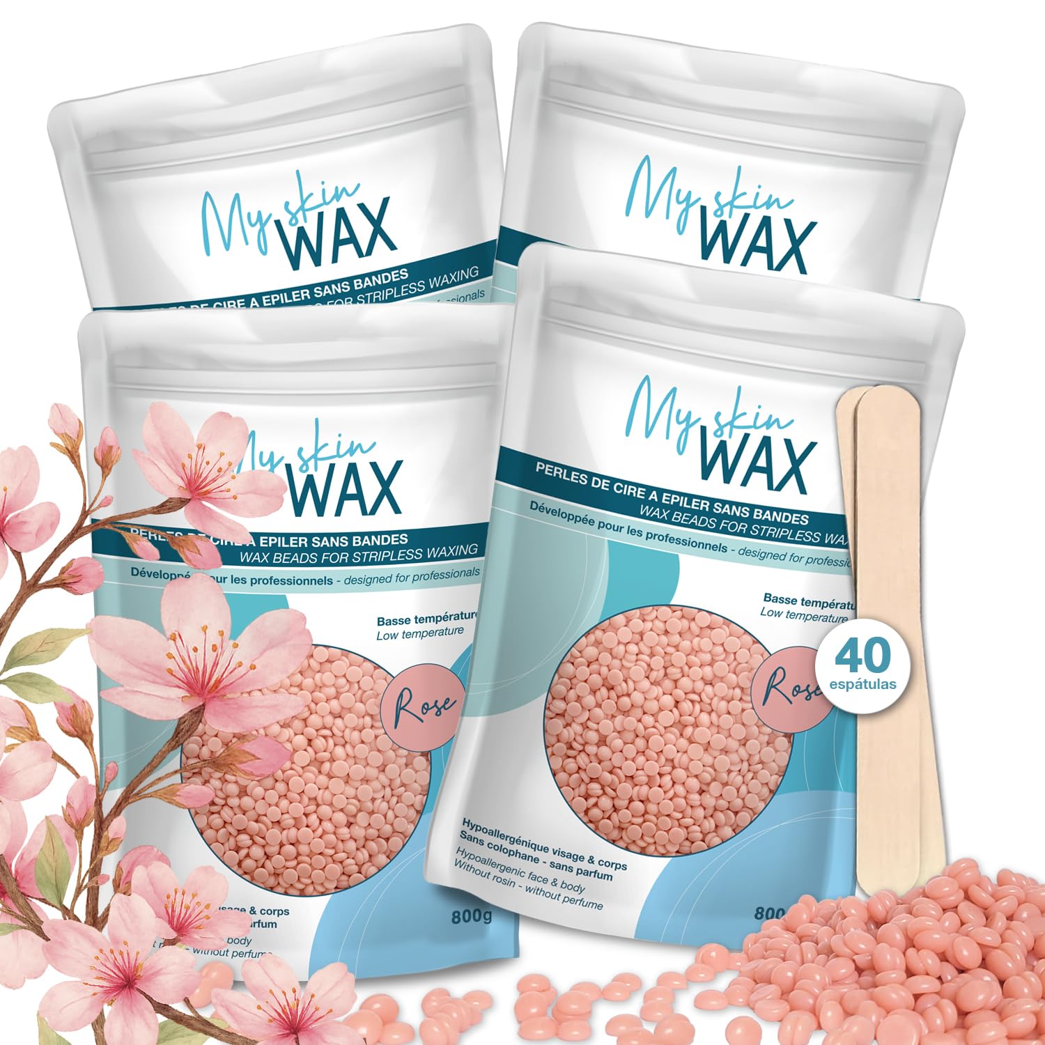 Perlas de Cera para Depilación Sin Bandas 400g, Hipoalergénico, Depilatoria Indolora Sin Enrojecimiento, Especial Para Pieles Sensibles Hombre Mujer, Depilar Facial, Brasileño,Rosa — view 11