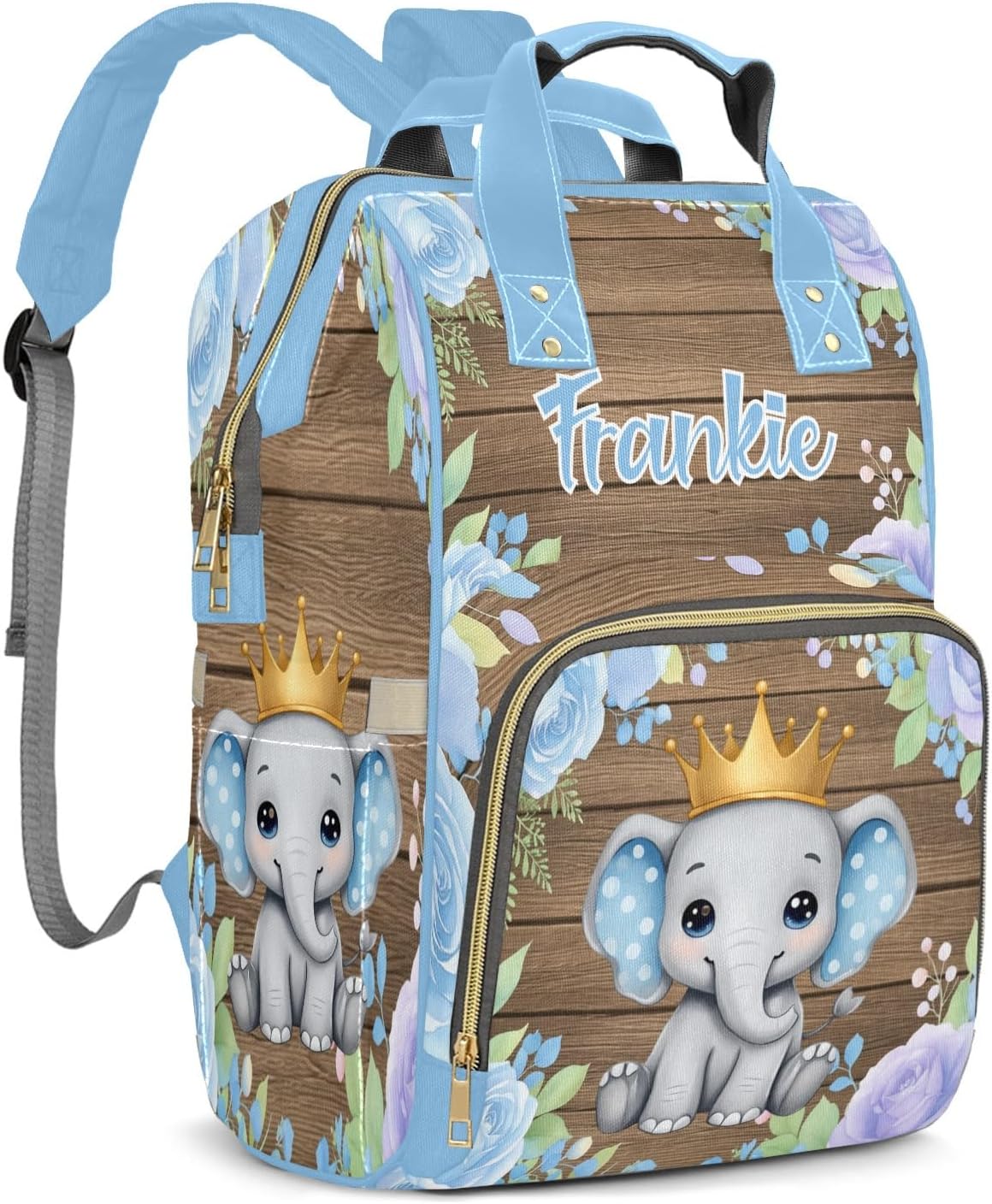 Insulated Diaper Bag Floral Elephant Print Tote Bags Daypacks Personalized Name Mommy Nursing Bags Gift for Teen Adults for Camping Picnic