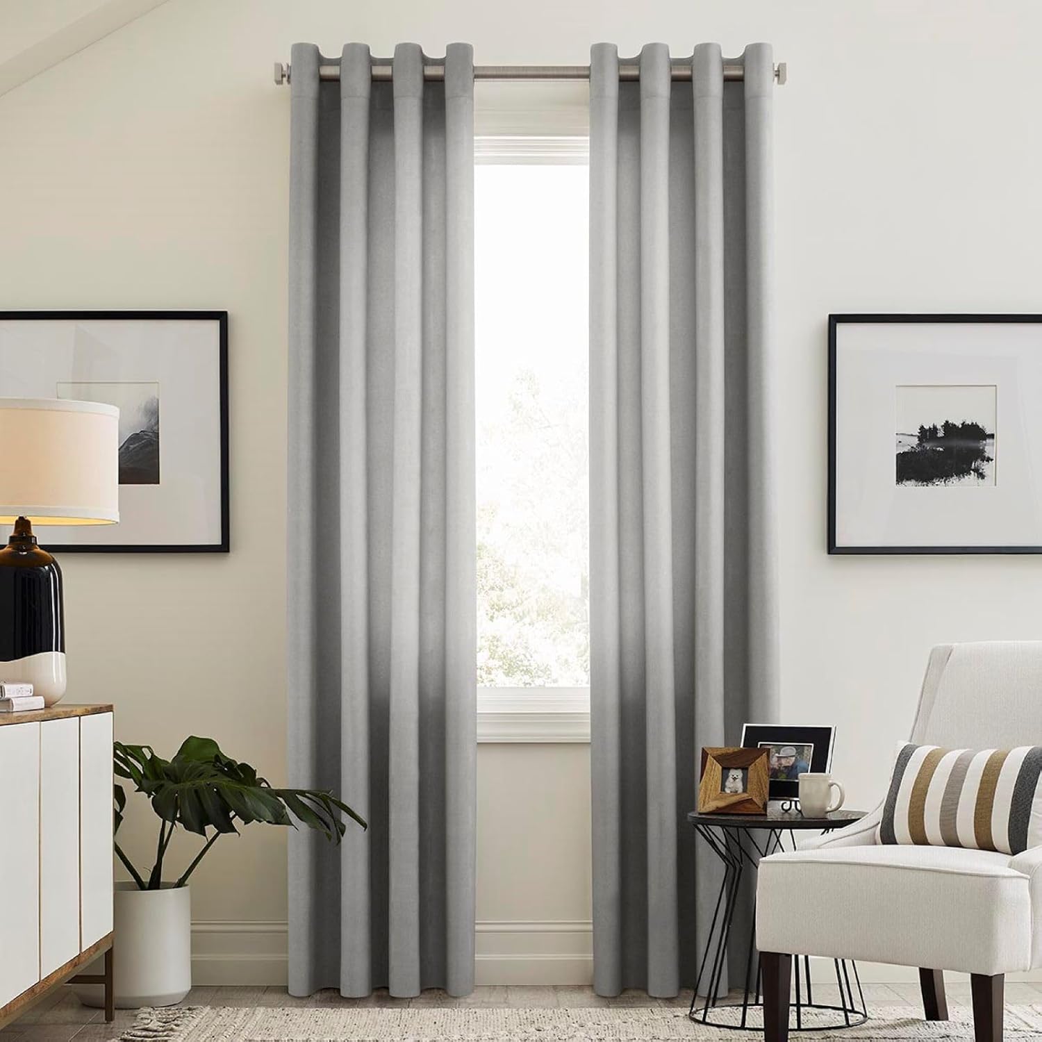 Sunbrella Marx Light Filtering Curtains | 50 in. W X 84 in. L | Gravel | Fade Proof Drapes with UV Protection | Versatile Hanging Options for Home Decor | Single Curtain Panel