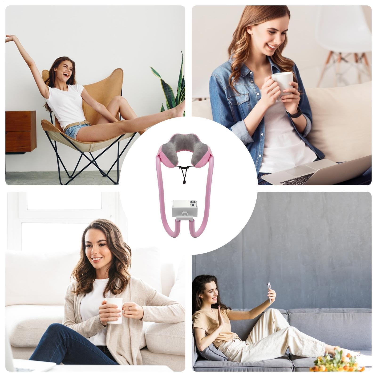 Supporto per cellulare con cuscino cervicale, design regolabile 2 in 1, rotazione a 360 gradi, comodo supporto per ridurre l'affaticamento del collo, ideale per casa e viaggio