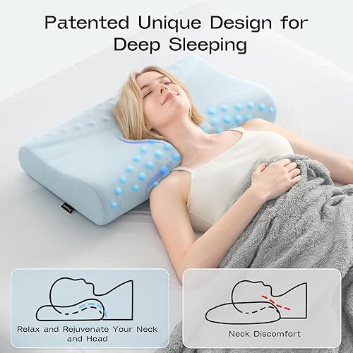 Miniatura 4 de Almohada de contorno de espuma viscoelástica, almohada cervical refrescante para dormir, diseño ergonómico patentado de 2 alturas, almohada de