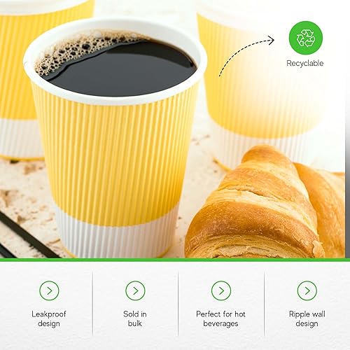 Vista 367 de Vasos de café de papel aislado de pared corrugada, 8 oz, Anaranjado