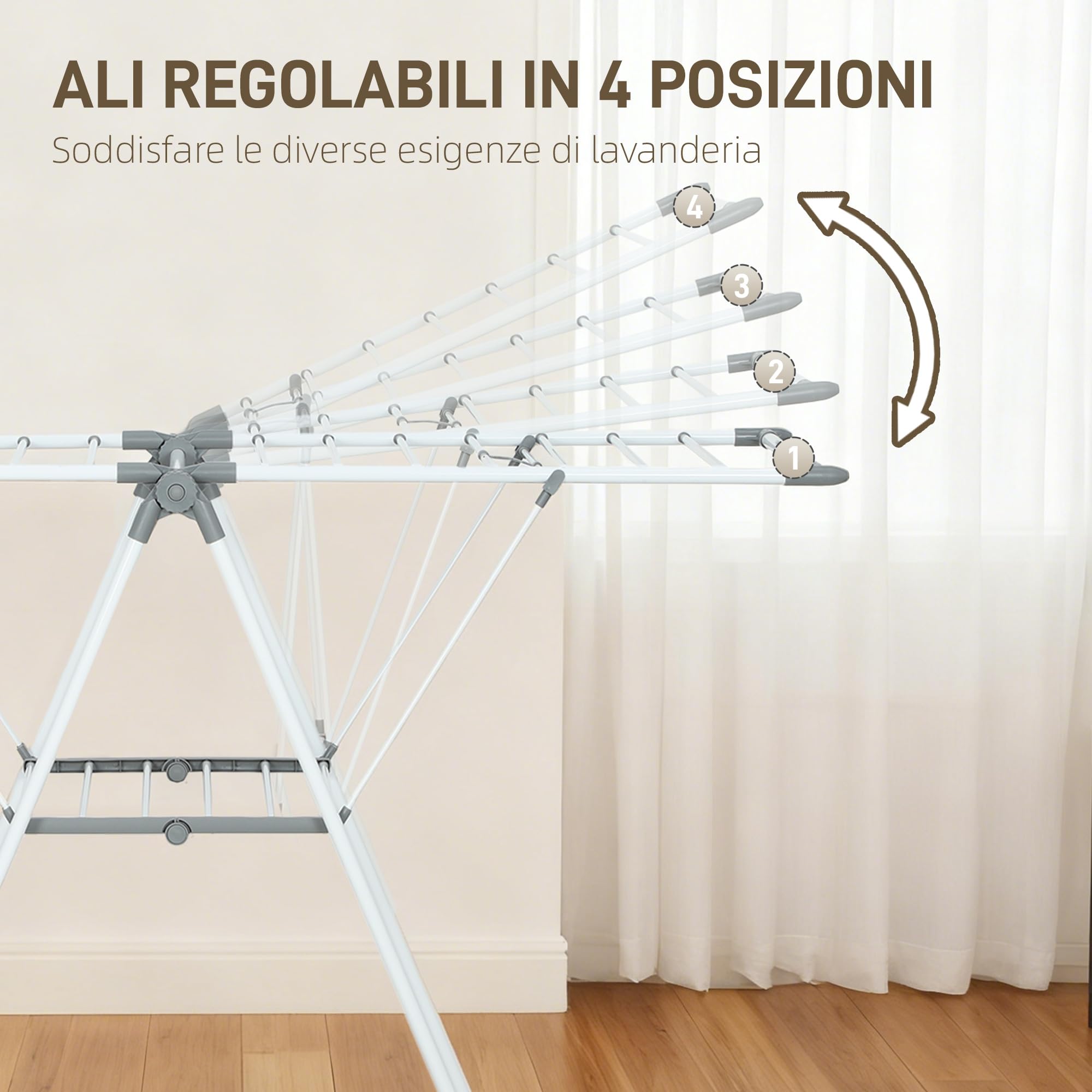 HOMCOM Stendibiancheria a 2 Livelli Regolabile 156.5x61.5x97 cm Bianco | su 4 Altezze Diverse, Stendino, Piedini Antiscivolo, Metallo e Plastica