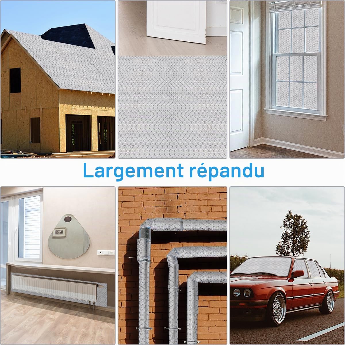 Rouleau d'isolation en feuille d'aluminium pour radiateur - 60 cm x 3 m - Panneaux réflecteurs de chaleur et de vapeur - Permet d'économiser de l'énergie pour tuyau, abri de jardin, fenêtre