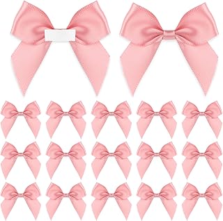 30PCS Small Bows for Crafts Pink 2" Bow Decorations Pre Tied Bows with Sticky Gel Pads, Self Adhesive Satin Bows for Gift Wrapping for Birthday Party Wedding Decorations Craft Gift Bakery Candy Bags