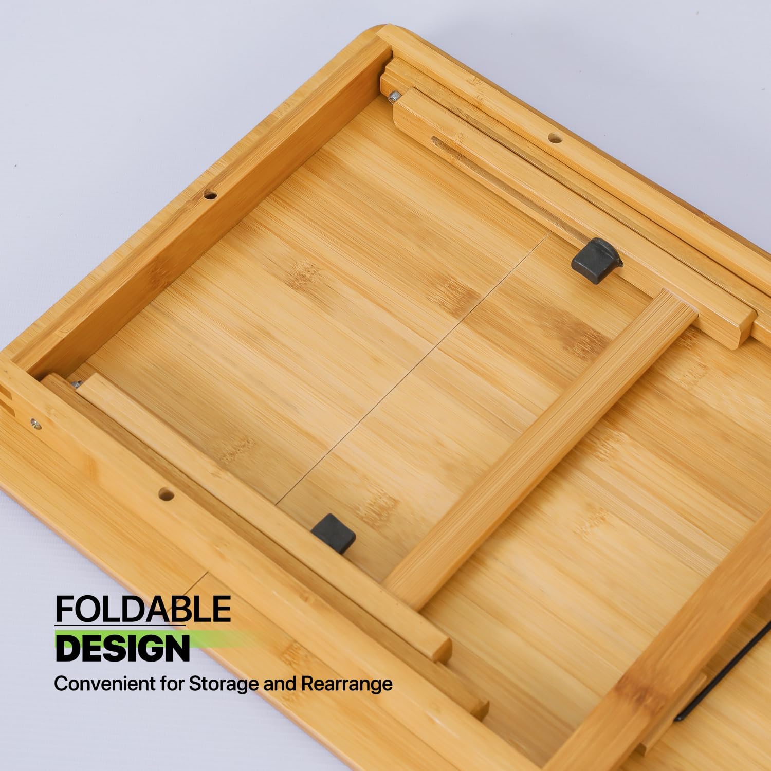 Magshion Escritorio ajustable para computadora portátil, bandeja de desayuno de bambú, mesa de sofá con patas plegables para oficina en casa,