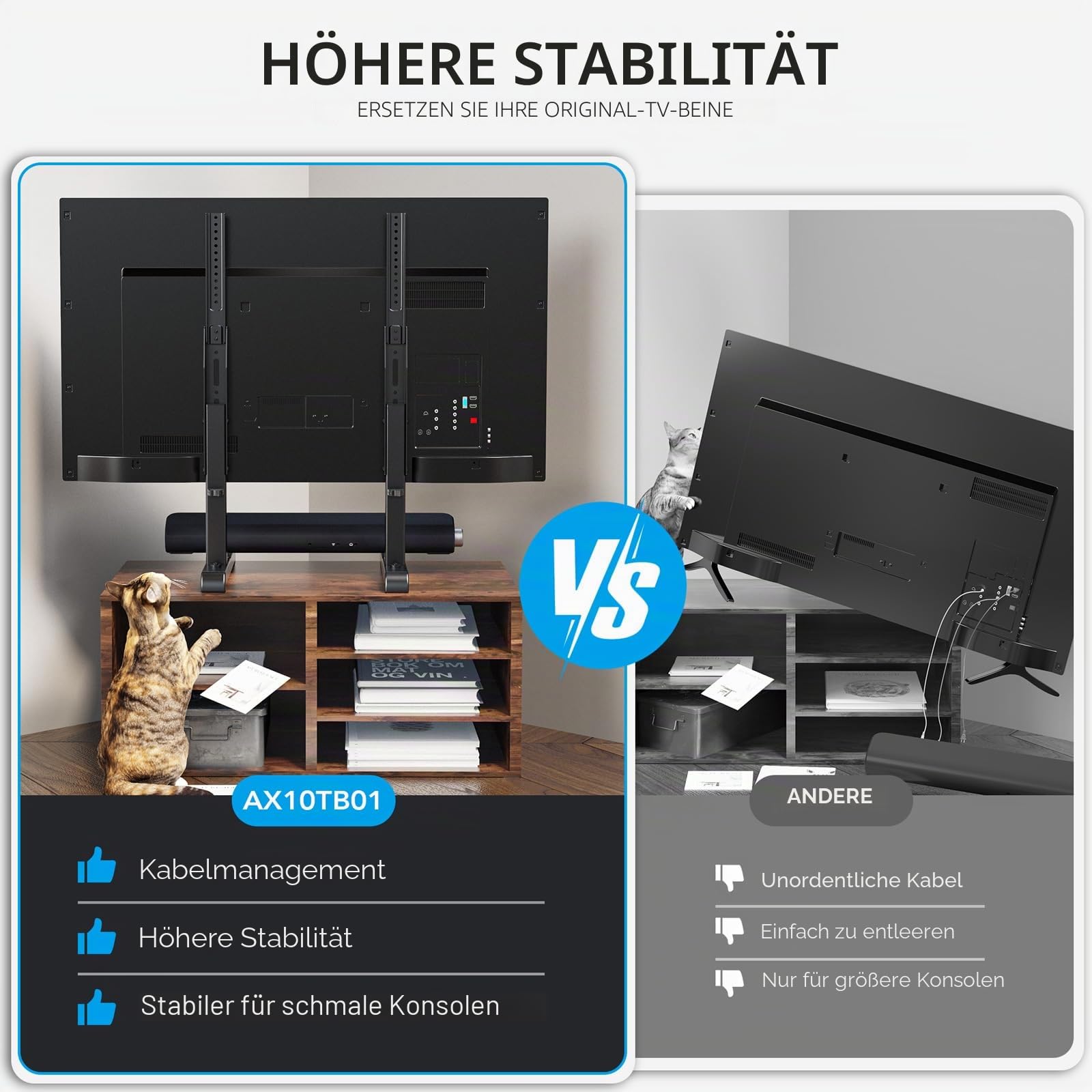 Universal Großer TV Ständer TV Standfuss Fernseher Standfüße Beine Höhenverstellbar für 24 zu 86 Zoll Fernseher Max. 60 KG VESA 800x600 mm HT10B-001