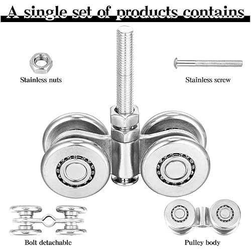 Miniatura 3 de Yexiya - 4 piezas de conjunto de carrito con ruedas para puertas corredizas de granero, rodillos para riel colgante de 1-34" de ancho y riel de