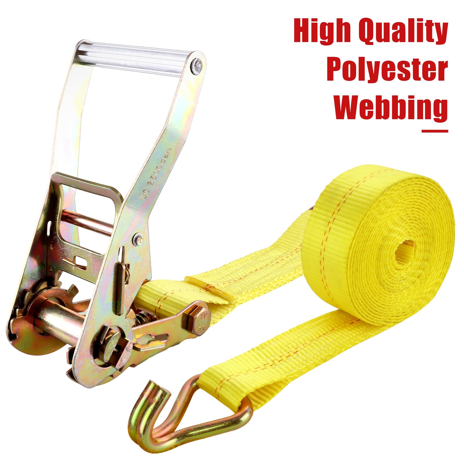 4 cinghie con cricchetto e gancio, 5 m, 50 mm, cinghie a cricchetto larghe, cinghie di fissaggio in due pezzi, carico pesante 4000 kg, colore giallo per fissaggio del carico, rimozione bagagli