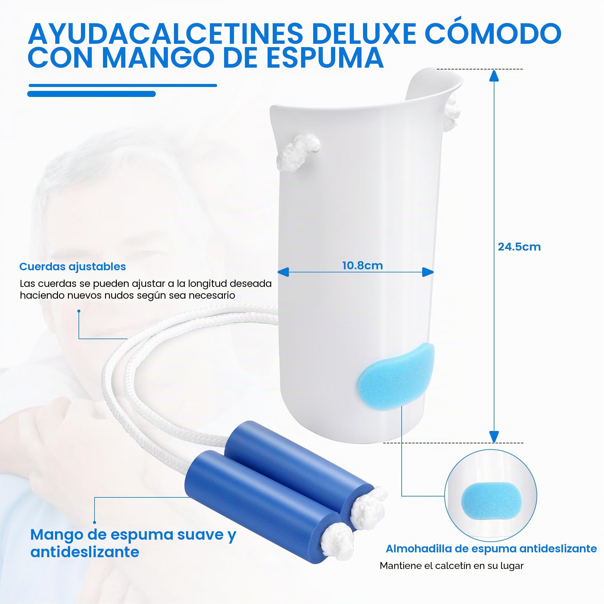 Kekoy Kit de Recuperación Postoperatoria de Cadera 8 Piezas, movilidad limitada, ancianos: agarrador, ayuda para calcetines, calzador, elevador de piernas, esponja de baño, rascador de espalda (azul)