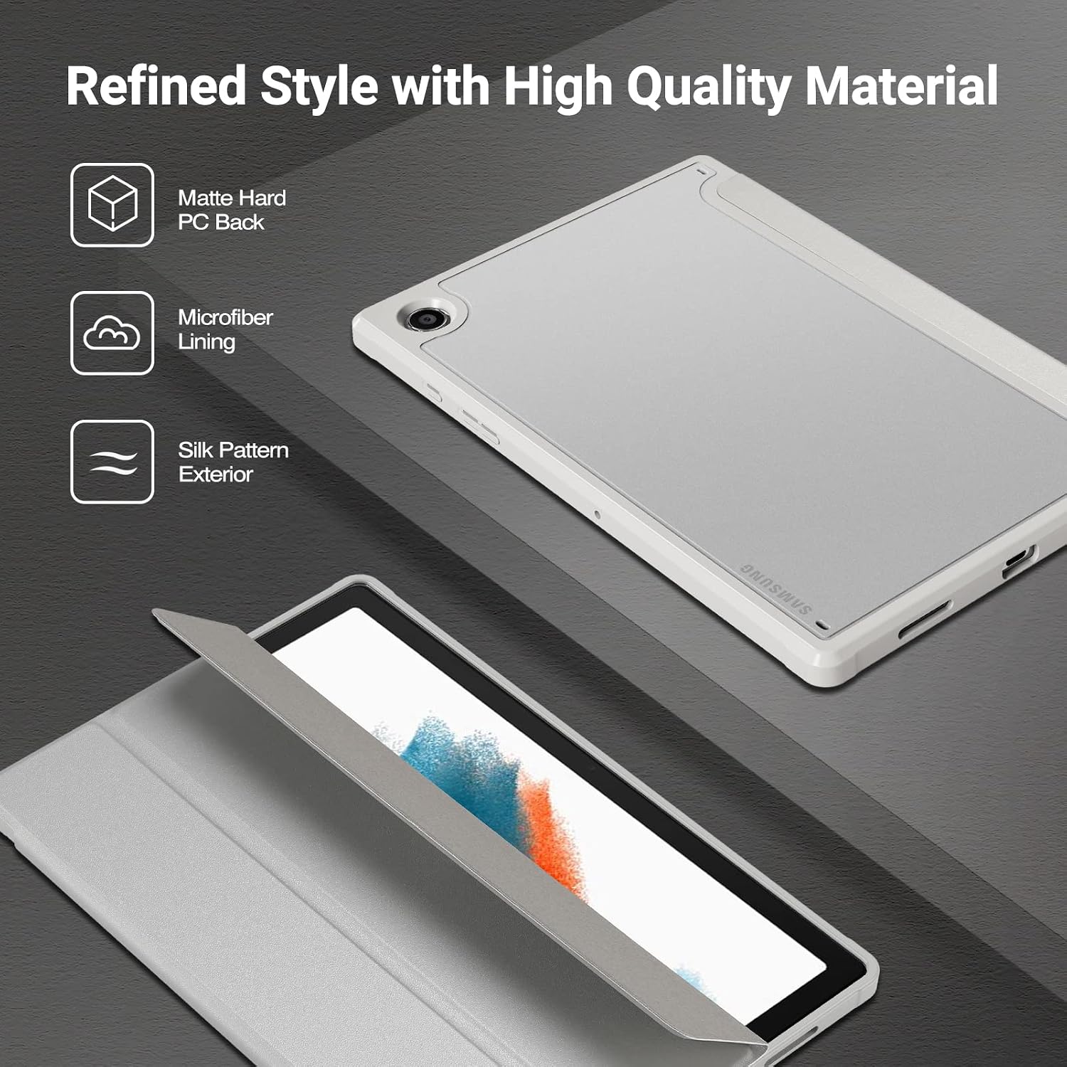 ProCase for Galaxy Tab A8 Case 10.5 inch 2022, Trifold Lightweight Protective Smart Cover with Translucent Back for 10.5” Galaxy Tab A8 SM-X200 X205 X207 –Silver