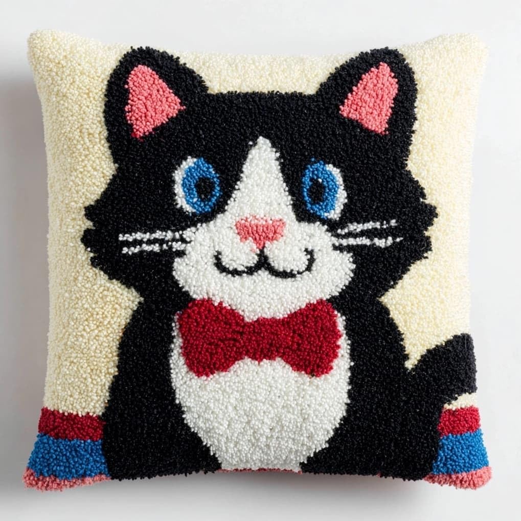 AxiangziK Latch Hook Pillow Kits 17x17in,Animal Tuxedo cat