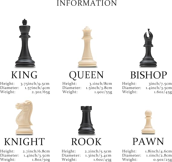 A&A Tournament Chess Game / 51 cm x 51 cm Foldable Silicone Chess Board / 9.5 cm King Height Plastic Quadruple Weighted Classic Staunton Figures / Storage Bag