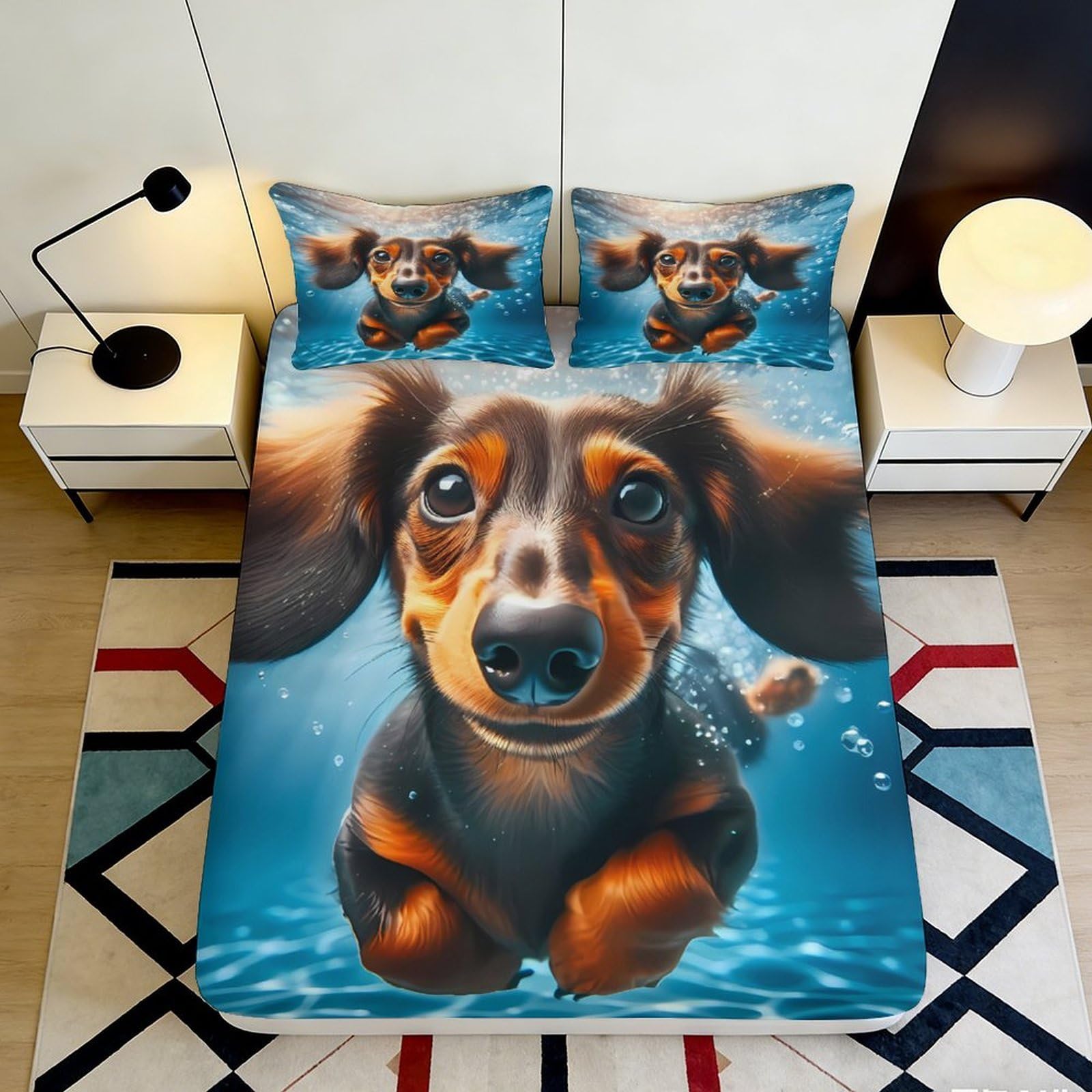 Pnayamiorkfel Style-4 3D Printed Dachshund Underwater Fitted Sheet Microfiber Soft Animal Bed Cover For Bedroom Dorm Mattress Decor 90X200x25cm