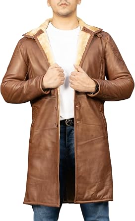 Jild Shearling Leather Trench Coat Men Stand Collar Warm & Stylish Real Lambskin Long Leather Jacket Men Coats Winter