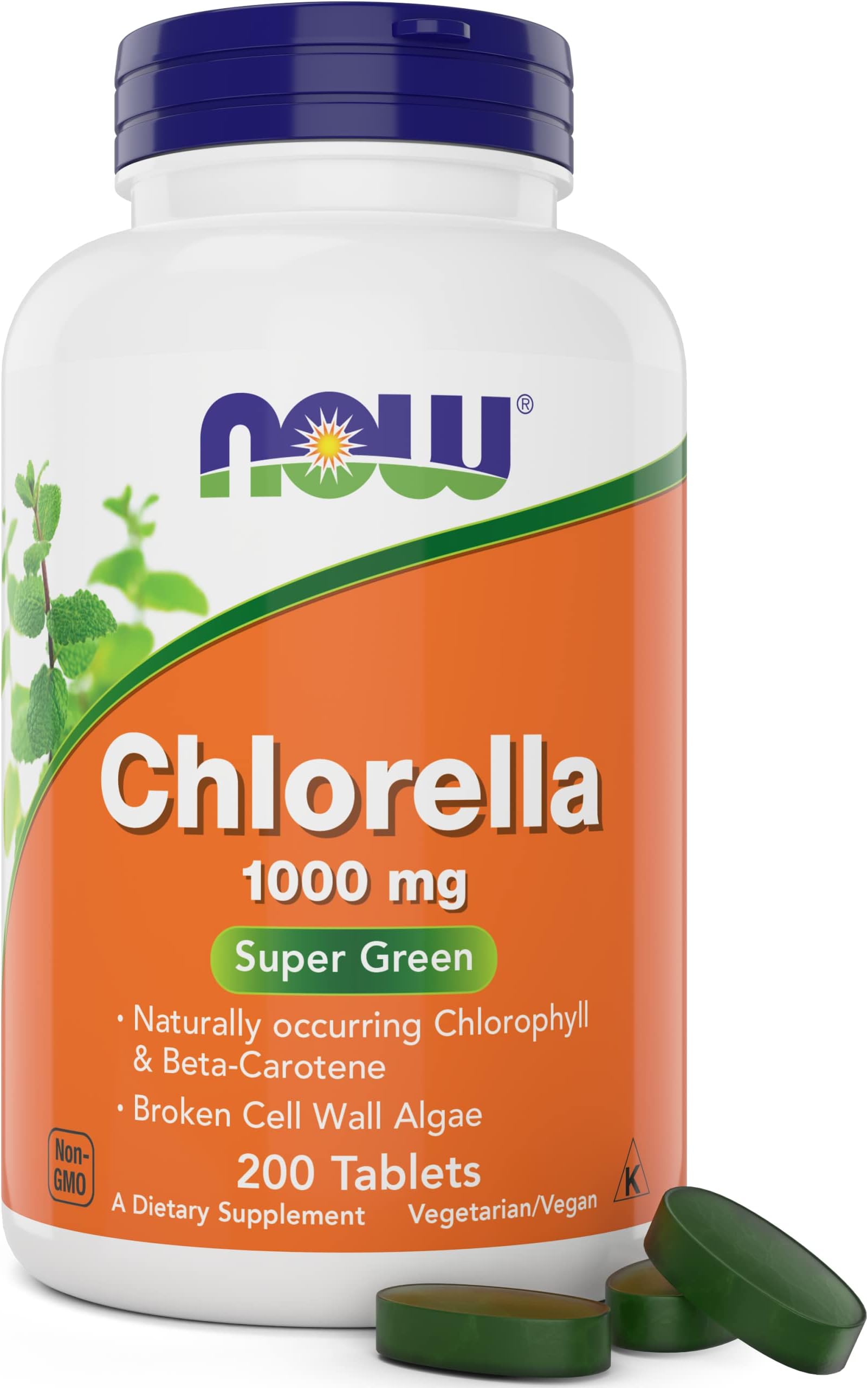 Now Chlorella Tablets,1000mg, 200 Tabs - Premium, Non-GMO Microalgae - Green Superfood Supplement