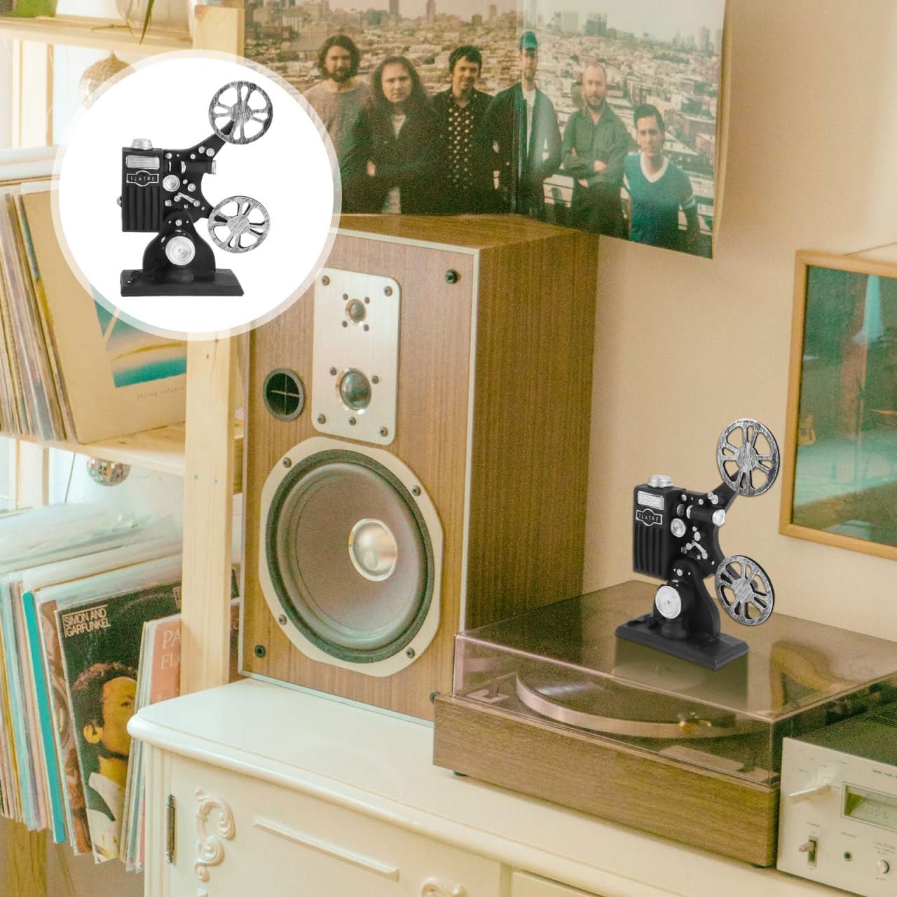 Wakauto Resin Projector Figurine Collectible Figurine Vintage Film Vintage Home Decor Decoration for Home Mechanical Film Projector Photo Ornament Desktop Decor Office Shelf
