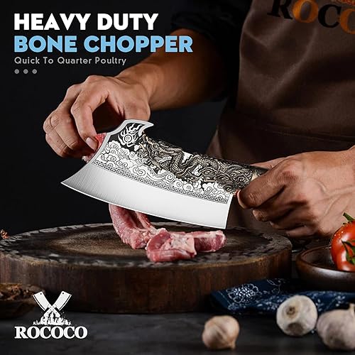 Miniatura 3 de ROCOCO Paquete de cuchillo de hueso resistente con cuchillo afilado para cortar carne, deshuesar, picar, regalo vikingo, hombre, caza, barbacoa,