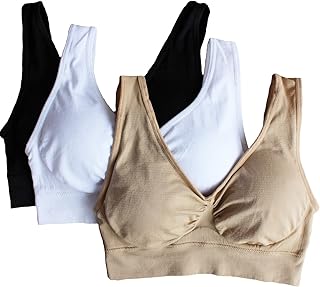 Cabales Women's 3-Pack Seamless Wireless Sports Bra with Removable Pads
