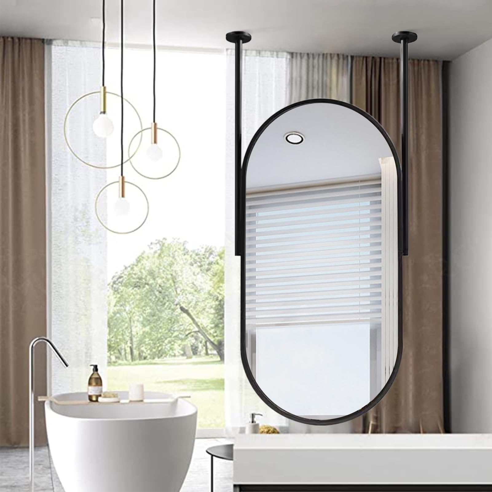 FGXHHS Ceiling Mounted Mirror Oval Wall Bathroom with Metal Framed and Double Booms, Customizable Boom, Home or Hotel Vanity Mirrors (Size : 50cmx60cm)