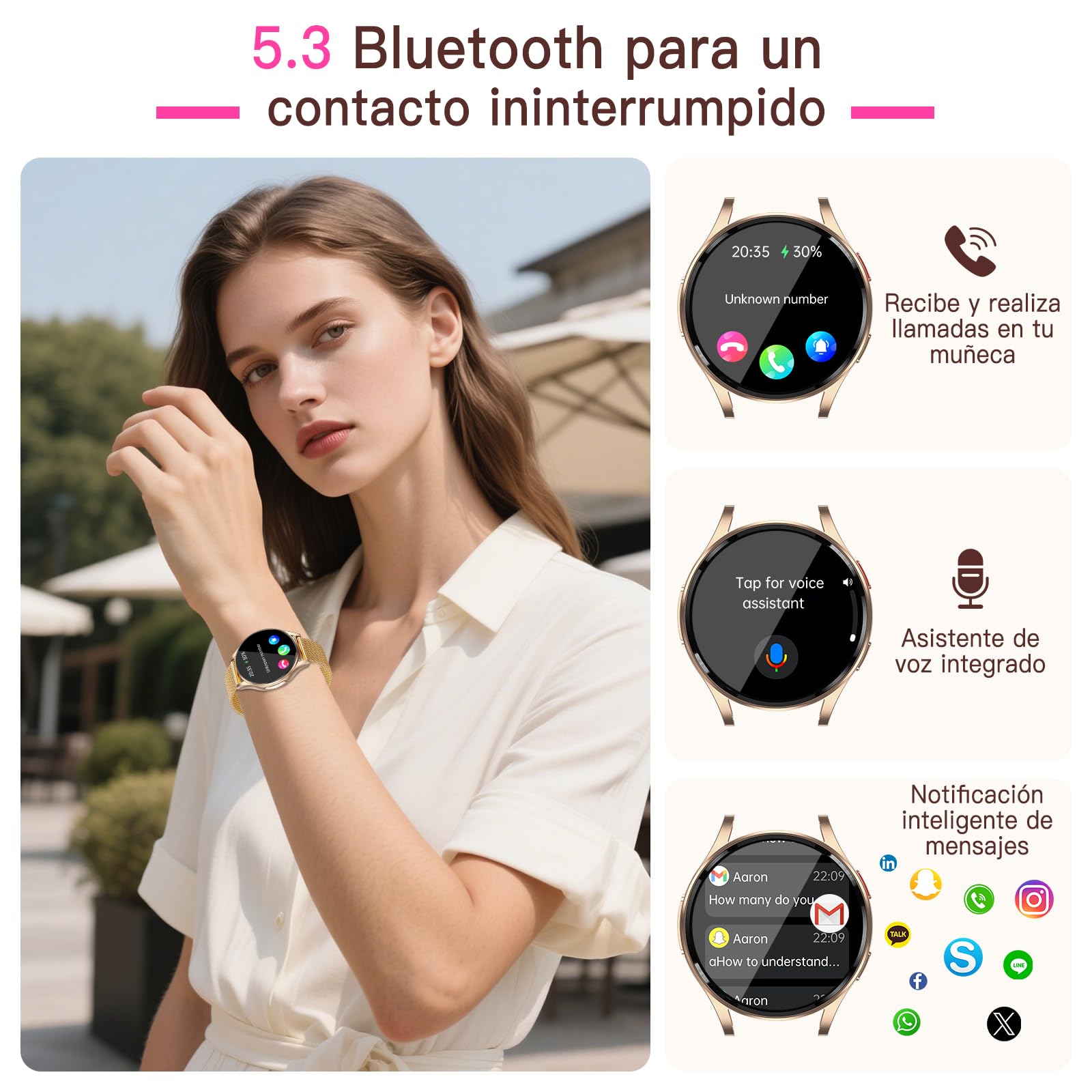 2026 ECG+HRV Reloj Inteligente Mujer con Presión Arterial/BMI/Microchequeo, 1.43'' AMOLED Smartwatch con Función Femenina, 24H Pulsometro, SpO2, Monitor de Sueño, para iOS Android | 1.43'' AMOLED Smartwatch Con Función Femenina, BMI, Microchequeo, Pulsome