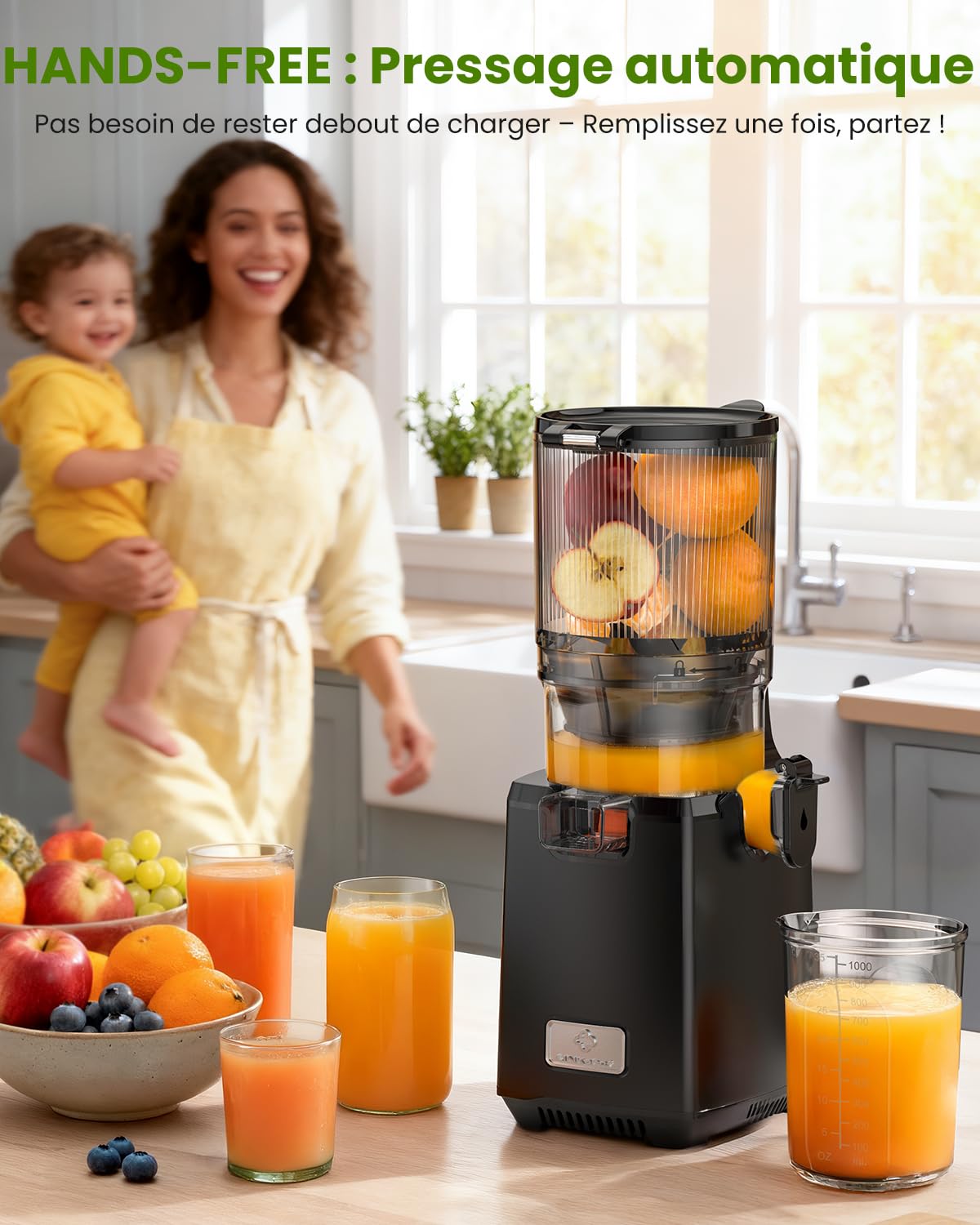 LINKChef Extracteur de Jus Lent à Froid, Ouverture 130 mm, Extracteur de Jus de Fruits et Légumes, Capacité 1,8 L, 250W Slow Juicer Machine avec fonction inversion, facile à nettoyer, Sans BPA