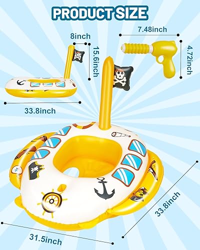 Miniatura 4 de Inflatable Pool Floats Kids, Pirate Ship Pool Float with Water Gun, Pool Toys for Kids Ages 4-8, Pool Float Safety Seat Swimming Pool Games for Boys