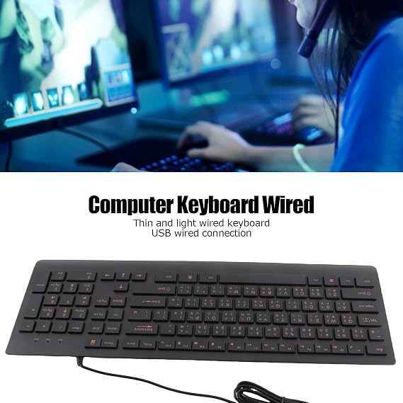 Cuifati Bilingual Chinese English Wired Computer Keyboard, Chinese USB PC Keyboard Comfortable Hand Feel Silent Typing, 108-keys Full-Sized Keyboard for Home, Office, Plug and Play