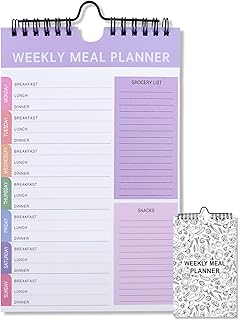 2Pcs Weekly Meal Planner and Grocery List,Planning Pad for Organized Daily Menu,Plan weekly Menu Food for Weight Loss or Dinner List for Family (2Pcs Weekly Meal Style 5)