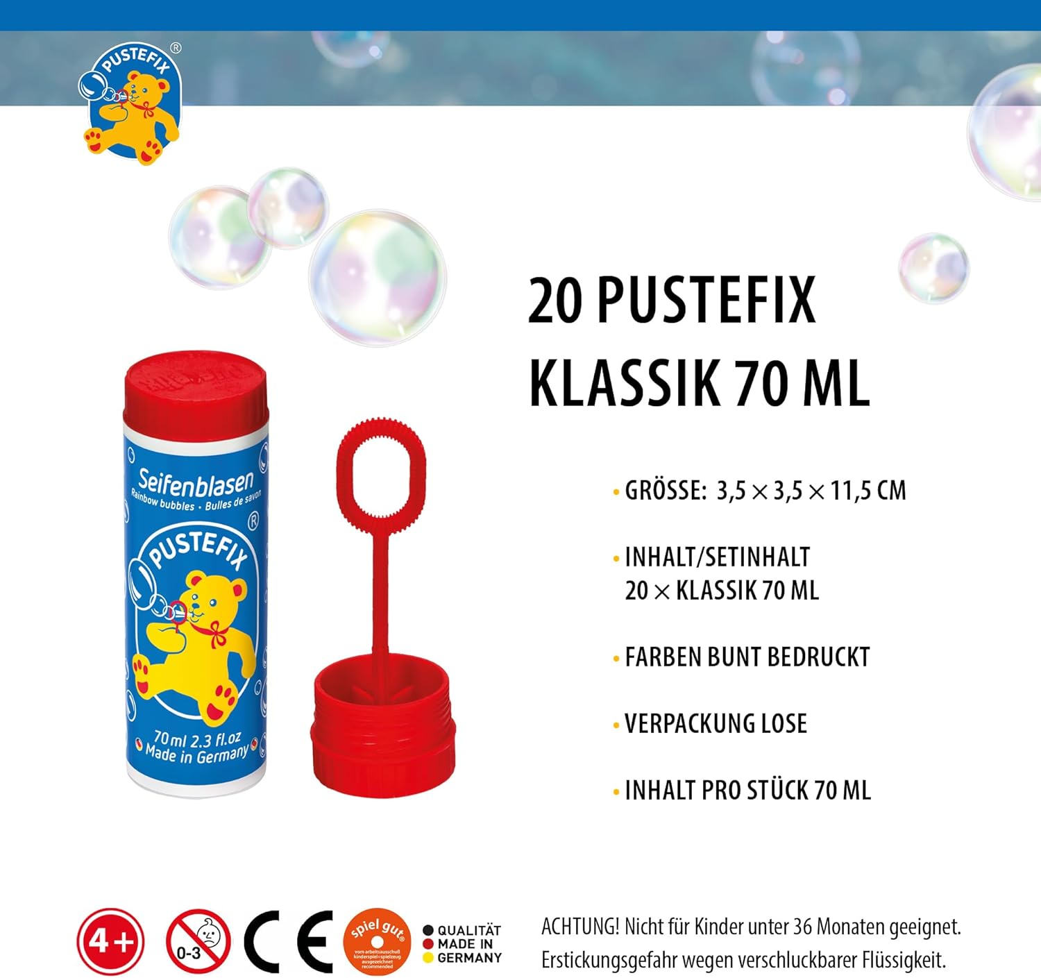Pustefix Bubbles with Wand (Colors May Vary)