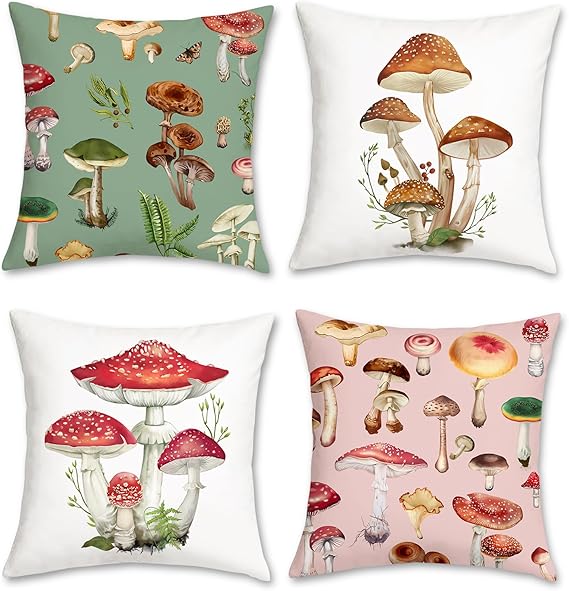 Amazon.com: Bonhause Mushroom Throw Pillow Covers 18 x 18 Inch Various ...