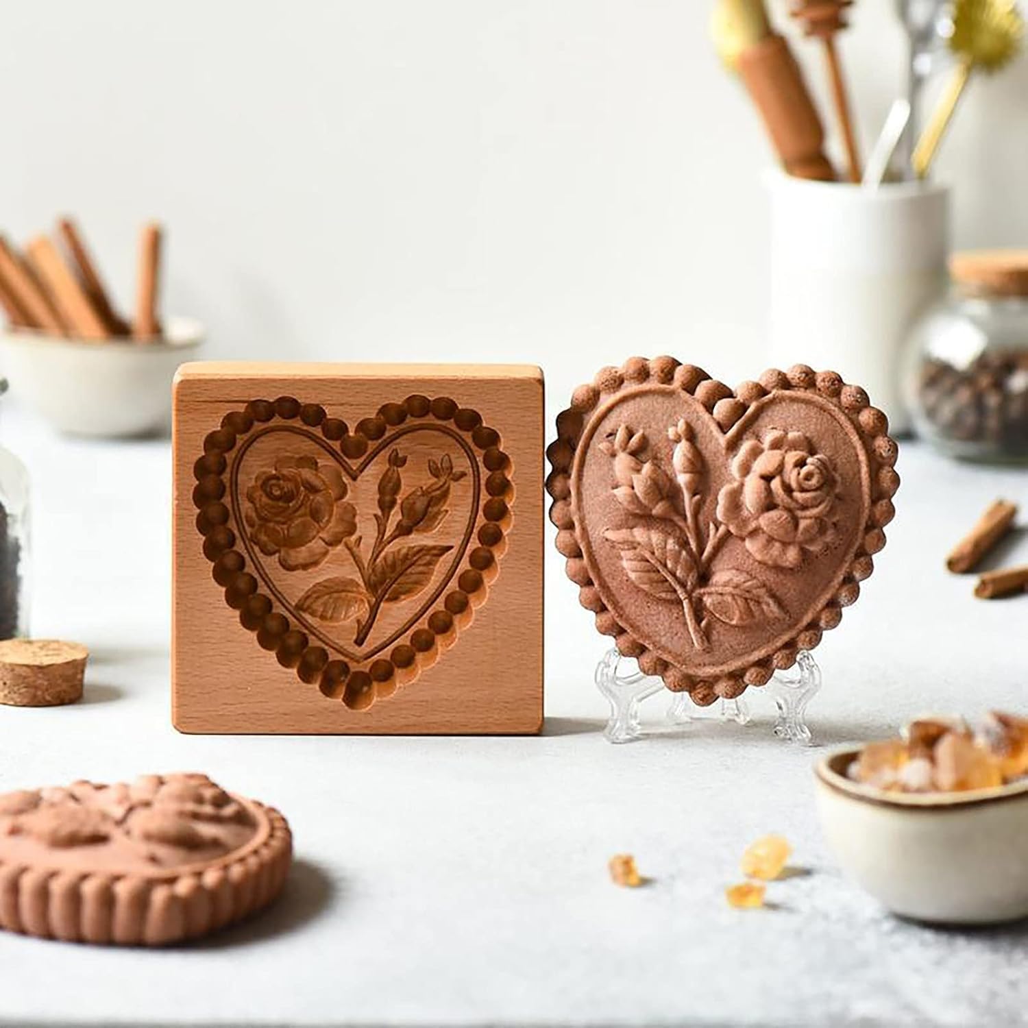 Keksformen. Keksformen aus Holz, Kekse, Kekse aus Holz, 3D-geschnitztes Backen, Keksausstecher, Prägung, Kekspresse, Stempelformen
