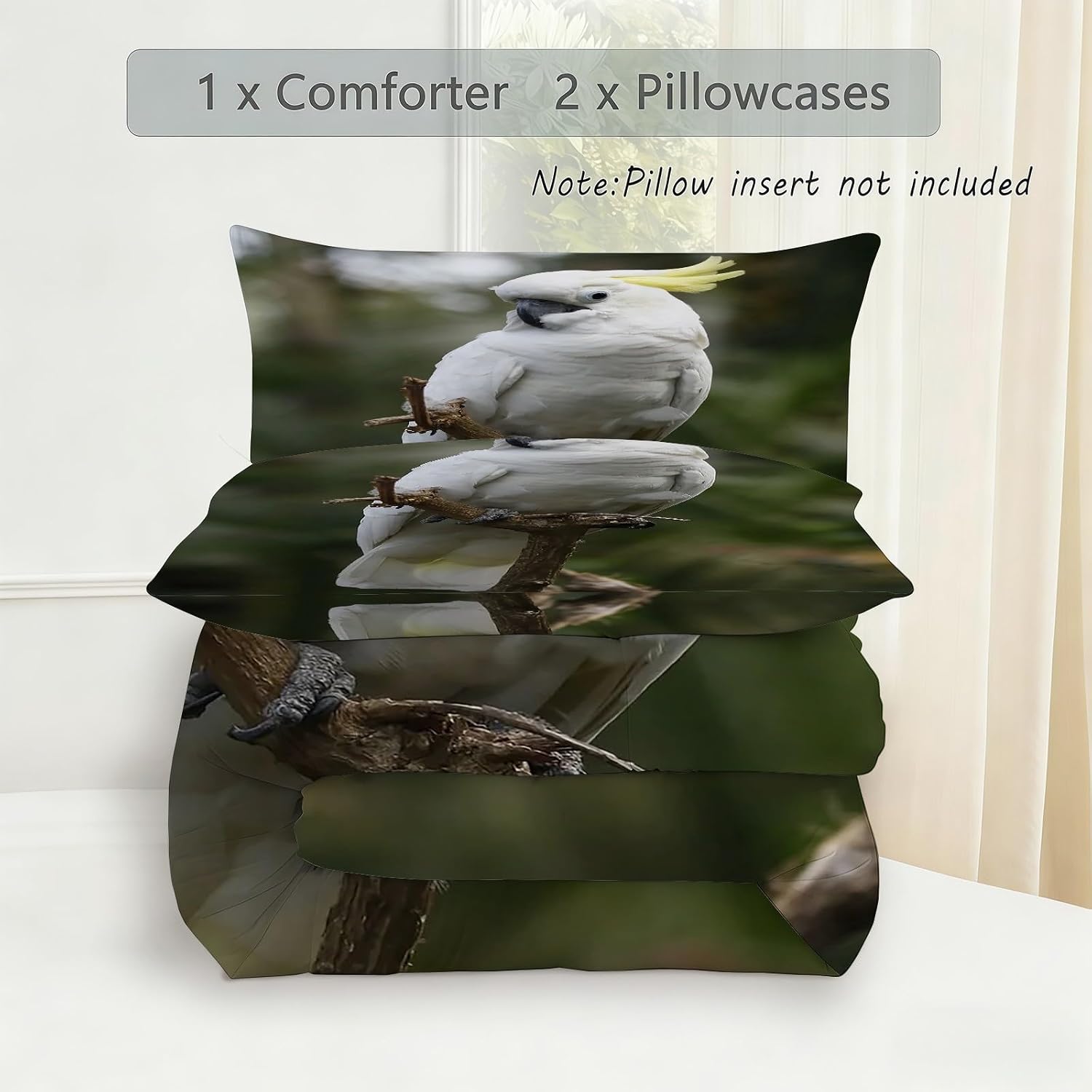 Parrot California King Comforter Set, White California King Comforter Luxury Soft Microfiber Fluffy Printing Duvet Insert, Quilt with 2 Pillowcases for Kids and Adults YUb2898