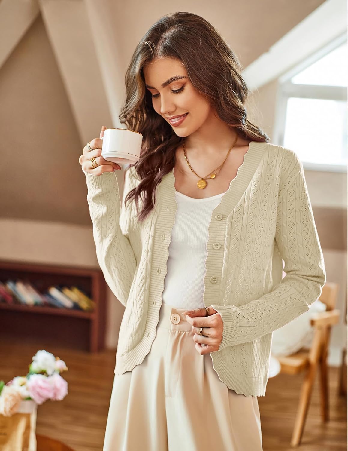 KANCY KOLE Womens Cropped Cardigan Sweaters, Lightweight Crochet Button Up Cardigan, Spring Summer Outfits 2026 - Image 2