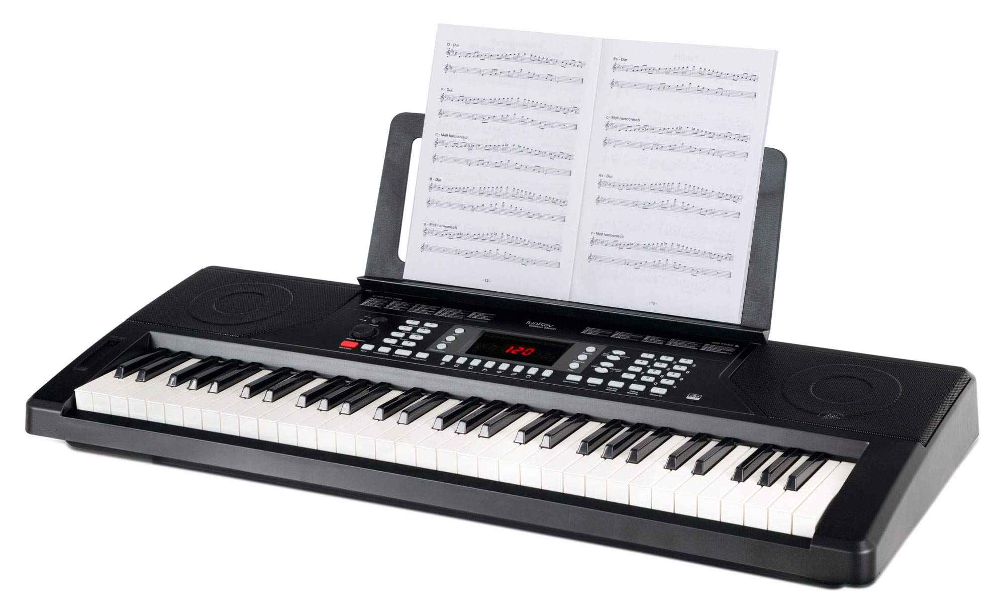 FunKey 61 Edition Touch Negro, Pantalla LC, 300 sonidos, 300 ritmos | 61 teclas estándar con respuesta táctil dinámica, 40 canciones demo, 8 pads de percusión, Función de transposición y split