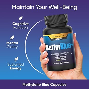 BETTER LIFE LAB Methylene Blue Capsules 60 Count - Pharmaceutical Grade USP for Brain Energy and Cellular Health - Mental Clarity Support Supplement